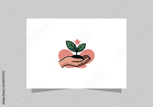 Hand holding tree logo nature, growth, and environmental care. health care icon vector design 