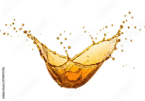 Dynamic tea splash PNG isolated on transparent backdrop, golden liquid burst for beverage ads and product mockups
