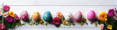 Colorful Easter Eggs and Flowers Arrangement