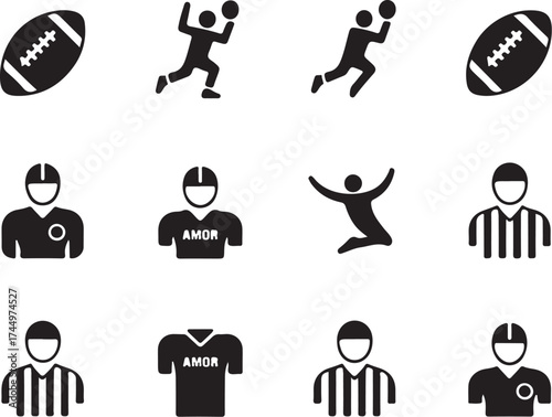 American football icons, players, and referees celebrate victory