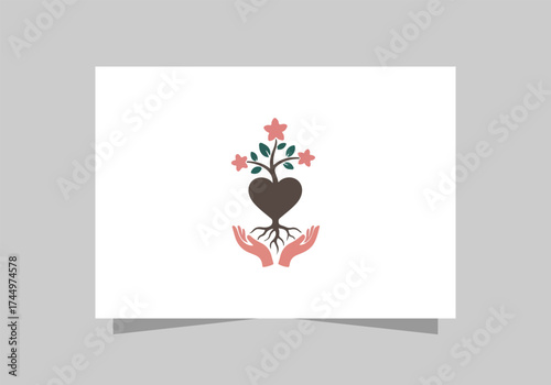 Hand holding tree logo nature, growth, and environmental care. health care icon vector design 