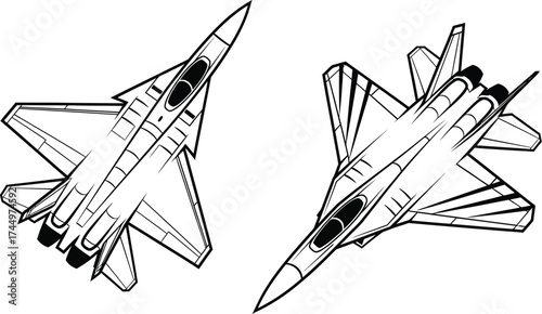 Fighter jet outline vector illustration aircraft drawing design