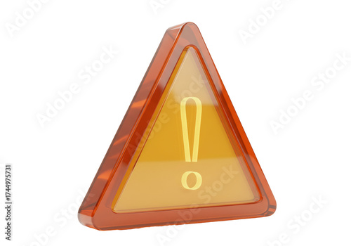Orange triangular warning sign with exclamation mark isolated PNG, attention symbol for safety and caution on transparent background