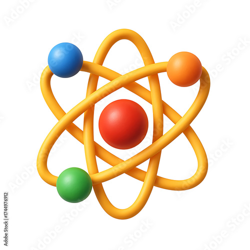 3d Atomic structure icon with colorful orbiting spheres isolated on transparent background