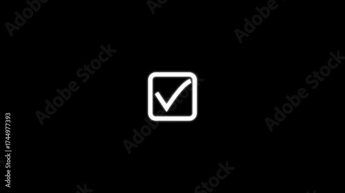 glowing Check mark icon, positive symbol, tick mark icon animation. on a black background