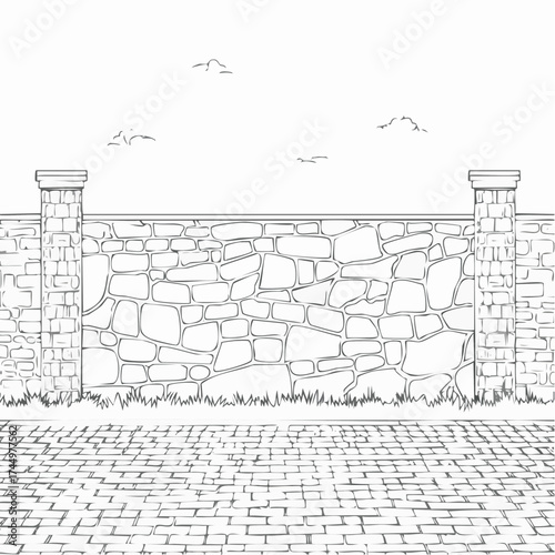 CAD Drawings. Stone wall pattern for landscape, outdoor and park, etc.