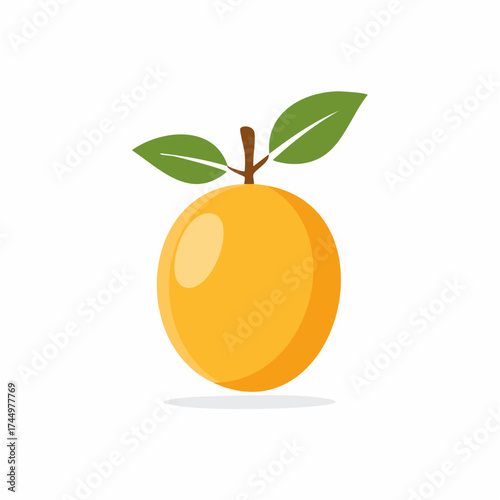 Vector Illustration of an Orange Fruit with Leaves, Simplistic Design, Vibrant Colors, Natural Element