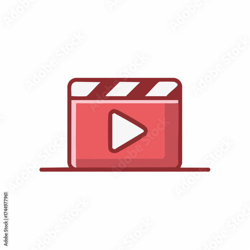 Movie clapperboard play button icon for video production and creative entertainment
