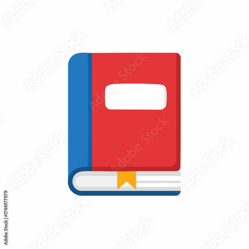 Flat Design Book Icon with Red Cover Blue Spine and Yellow Bookmark for Education