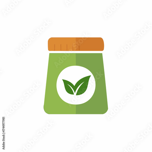 Green Fertilizer Bag with Leaf Icon for Sustainable Farming and Organic Gardening Concepts