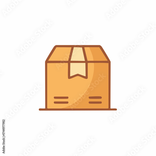 Tan cardboard box with tape, vector icon, flat design, delivery services, package, storage, mailing, shipping container, postal package
