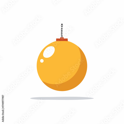 Golden Wrecking Ball Hanging on Chain Cartoon Icon Demolition Construction Concept