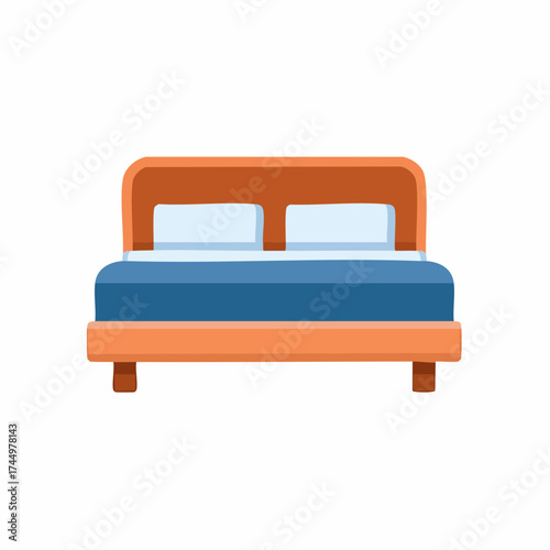 Vector bed with blue blanket and white pillows isolated furniture illustration