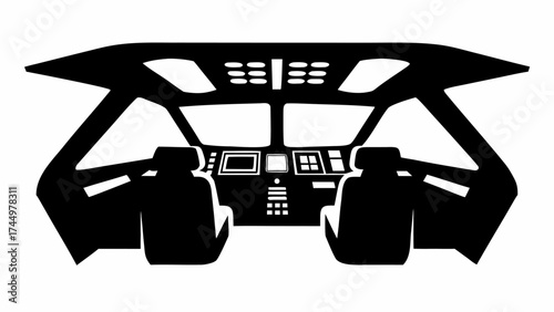 Sleek spaceship cockpit interior perfect for sci-fi games, simulations or futuristic designs. Bold, modern style