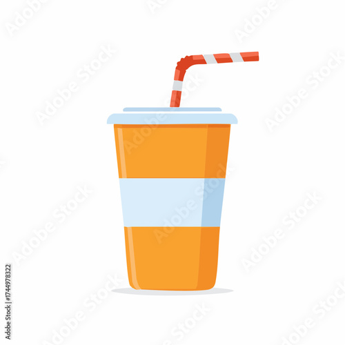 Orange drink in paper cup with striped straw isolated