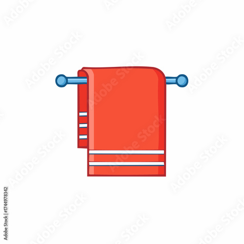 Red towel hanging on a blue towel rack illustration