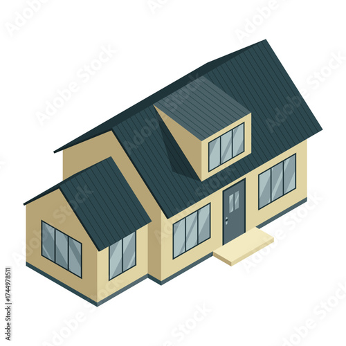 Isometric cottage icon. Suburb house composition vector illustration. Infographic element representing suburban building. Private house enterprises of real estate