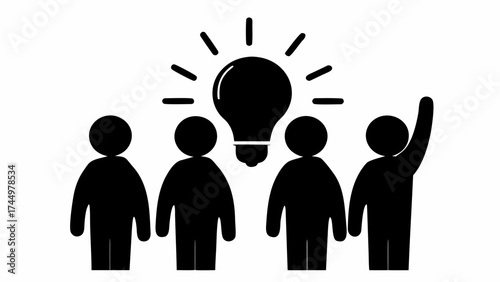 Team brainstorming session with a bright idea, innovative collaboration and creative thinking, leadership emerging