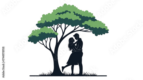 Romantic Couple Silhouette Vector Illustration – Love, Relationship, and Affection Concept