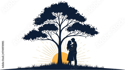 Romantic Couple Silhouette Vector Illustration – Love, Relationship, and Affection Concept
