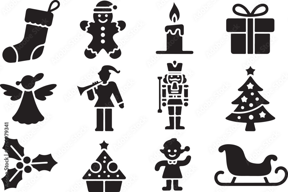 Obraz premium Festive Christmas icons for holiday design and celebration