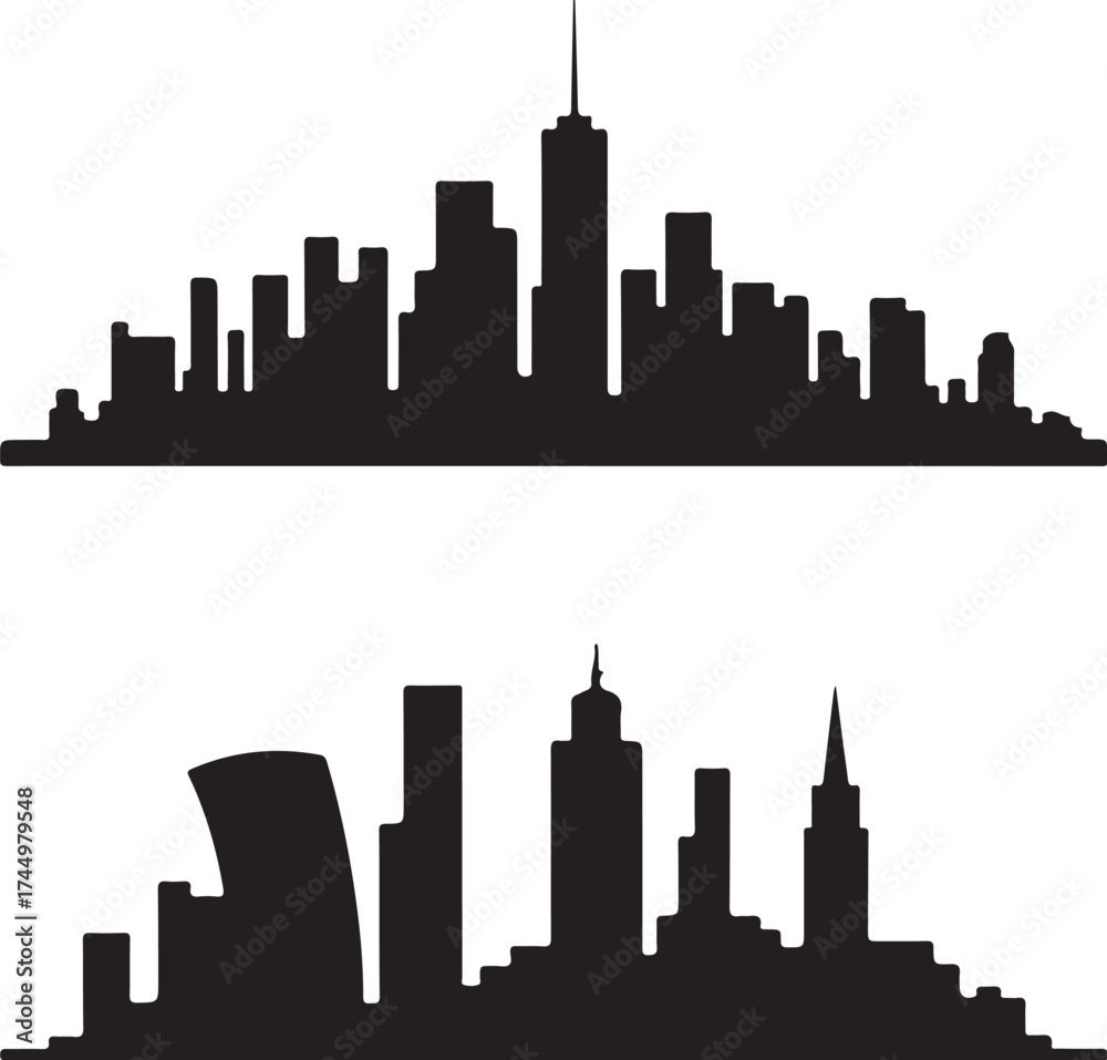 Naklejka premium Modern city skyline silhouettes for urban design projects