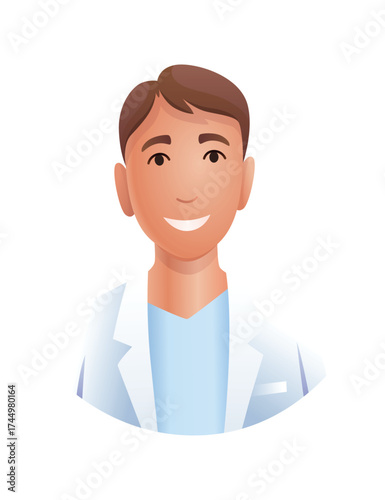 Male doctor, medical specialist cartoon avatar. Funny happy man general practitioner at work. Hospital doctor, cartoon cute healthcare worker vector illustration