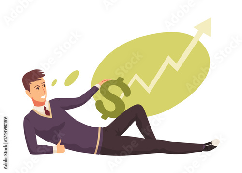 Rich man flat cartoon comic element, millionaire man money vector illustration