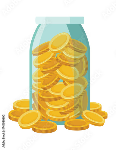 Investing bottle money, icon. Money growing concept, finance savings tree, finances investment. Money growing plant step with deposit coin in bank concept