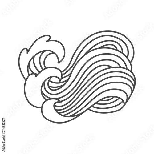 Oriental waves icon japan. Stylized ocean wave curl, japan style tsunami, sea swirl graphic. Oceanic water asian decorative ornamental splashes element. Sea wave line art vector illustration
