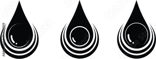 Vector art of three water drops with concentric circles inside, representing purity, cleanliness, or natural resources