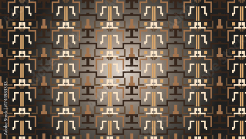 Modern Geometric Interlocking Pattern in Brown and Beige Tones