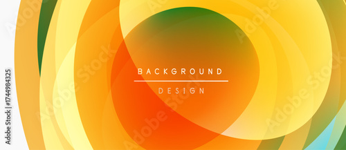 Abstract vibrant layers create flowing orange, yellow, green design. Modern aesthetic, smooth gradients, dynamic composition.