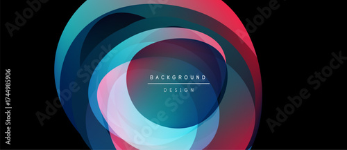 Abstract colorful layers create circular design. Center text reads background design. Vivid hues blend, forming dynamic visual effect.