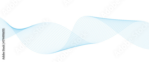 Abstract white and blue wave dynamic curve lines on white background. Energy technology concept modern backdrop design for business, presentation, banner.