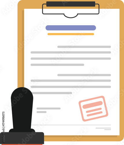 Document paper on a clipboard with a certified stamp.