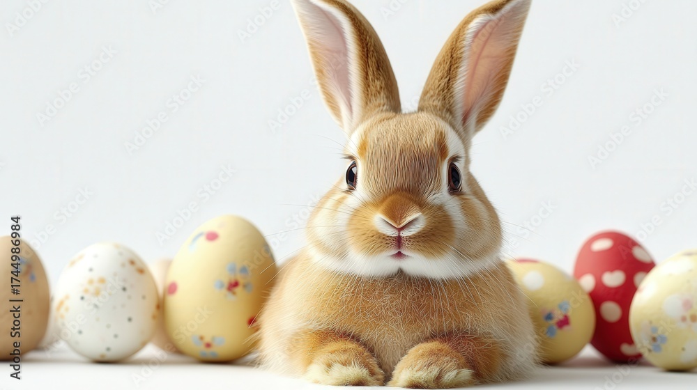 Fototapeta premium Adorable Easter Bunny with Easter Eggs