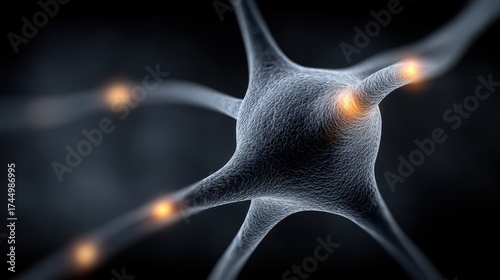 Abstract representation of pain response in the brain showcasing glowing neural network nodes with a simplified cerebral structure in a futuristic style
