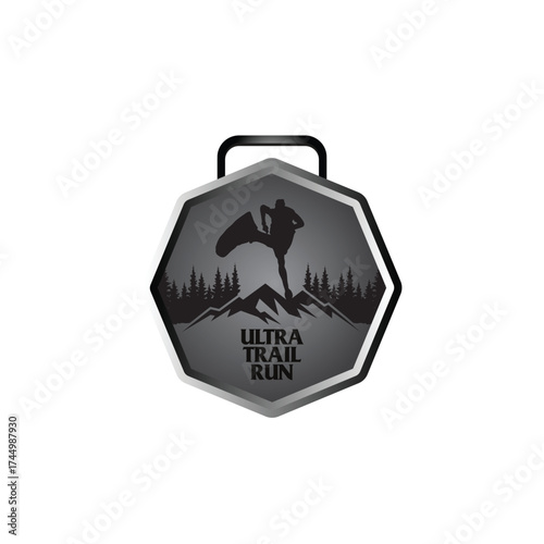 mountain marathon trail run medal design,trail run logo design