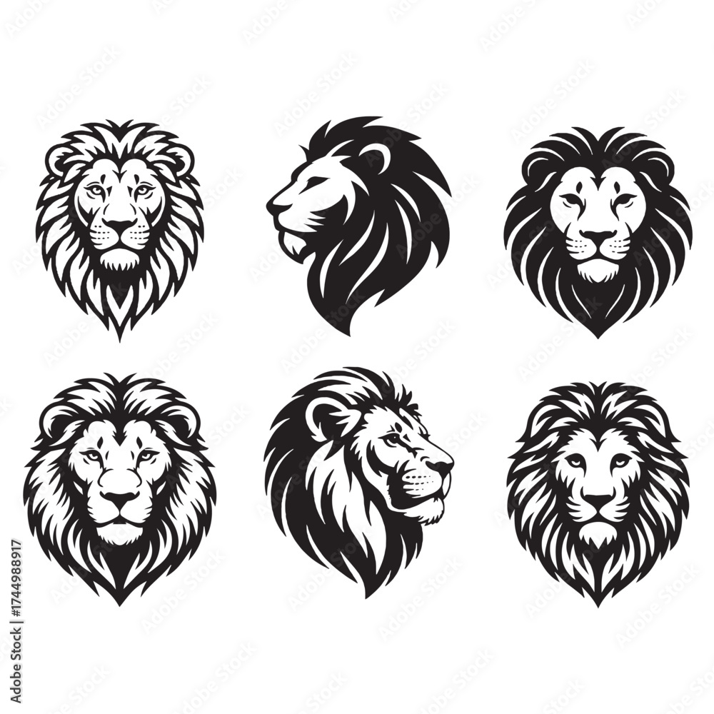 Fototapeta premium tiger, animal, head, vector, tattoo, wild, cat, lion, illustration, logo, mammal, cartoon, bear, face, wildlife, mascot, black, power, wolf, nature, design, tribal, silhouette, predator, feline