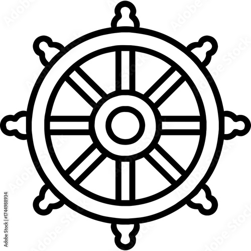 Dharma wheel buddhist outline icon vector