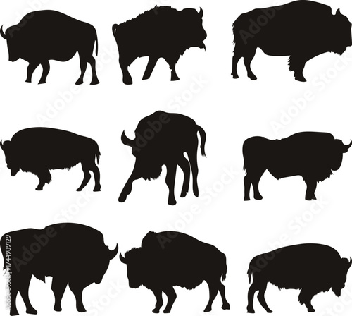 set of animals silhouettes set of animals bison silhouettes