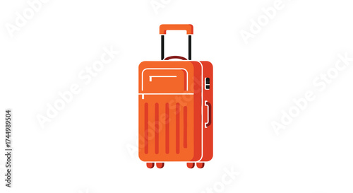 Orange rolling suitcase for travel and vacation with wheels.