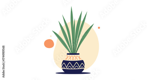 A decorative potted plant with a patterned pot.