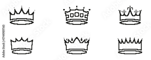 Crown Pixel Art Icon Set. Royalty, Leadership, And Authority Symbol Collection. Elegant And Majestic Design. Isolated Vector Illustration