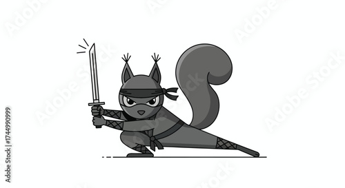 Ninja squirrel warrior with sword ready for action.