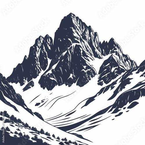 A majestic mountain peak with snowcovered slopes, creating a serene and aweinspiring landscape a captivating scene of natures grandeur and beauty