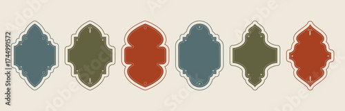 Ornate Islam frame collection with traditional Arabic shape designs for cultural or decorative borders with details. Middle Eastern architectural elements for labels, invitations or religious artwork.