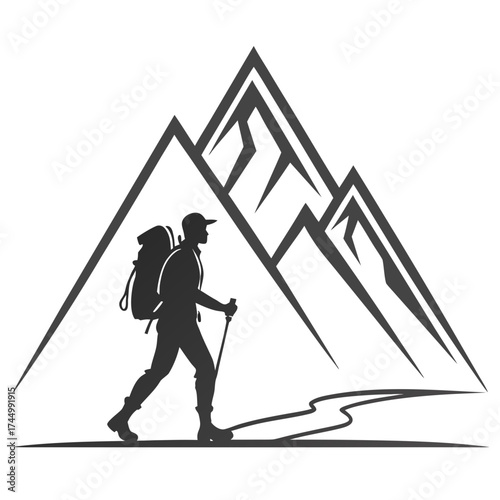 A captivating silhouette of a hiker amidst towering mountains, symbolizing adventure and exploration perfect for travel and outdoor enthusiasts