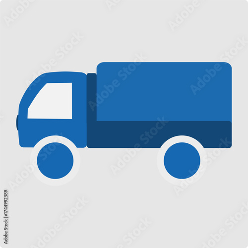 Minimalist Blue Truck Icon — Simplified 3D Cartoon Vector